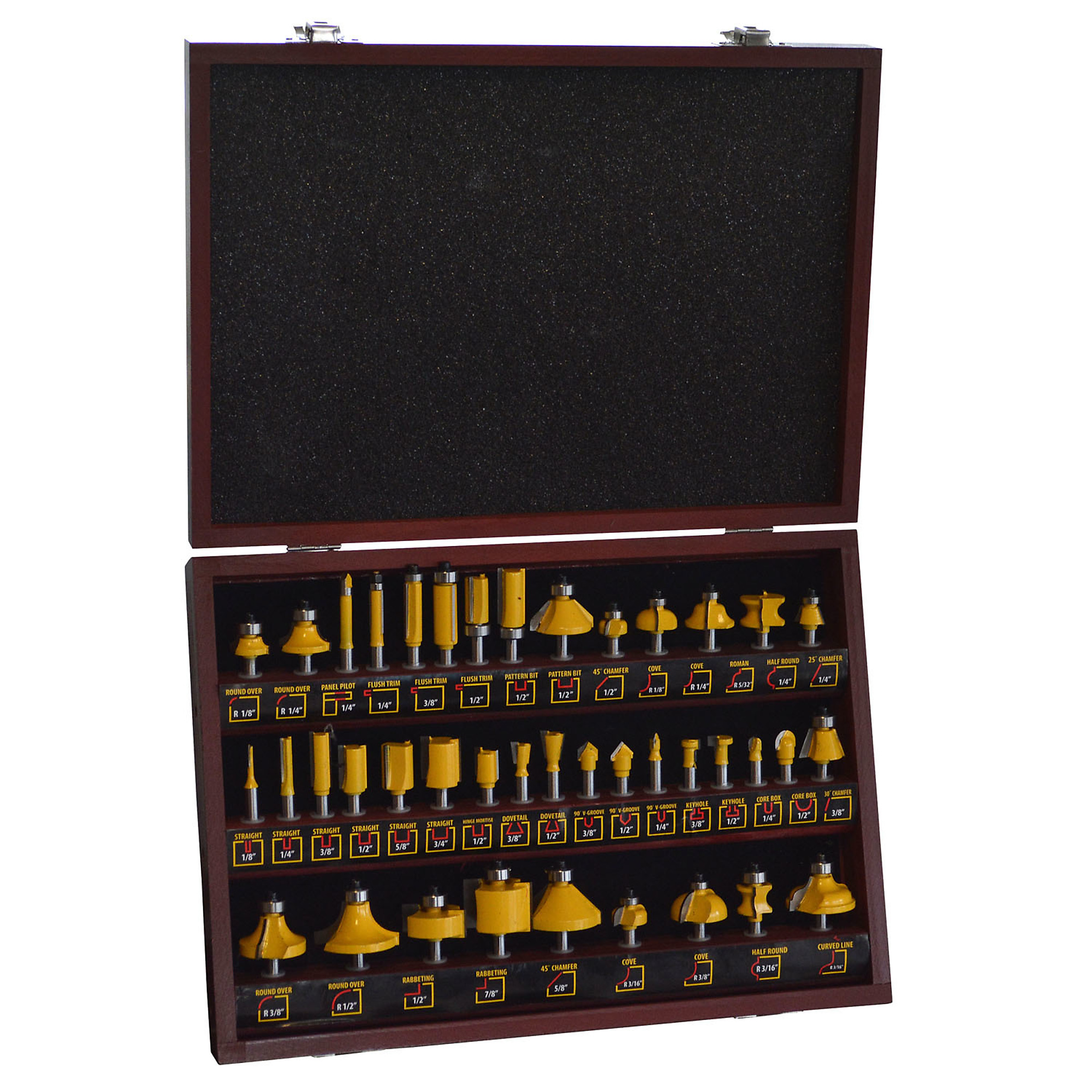 ProSeries, 40 Piece Router Bit Set in Wood Box, Shank Size 1/4 in, Bit Diameter Multiple in, Model# RBSET40